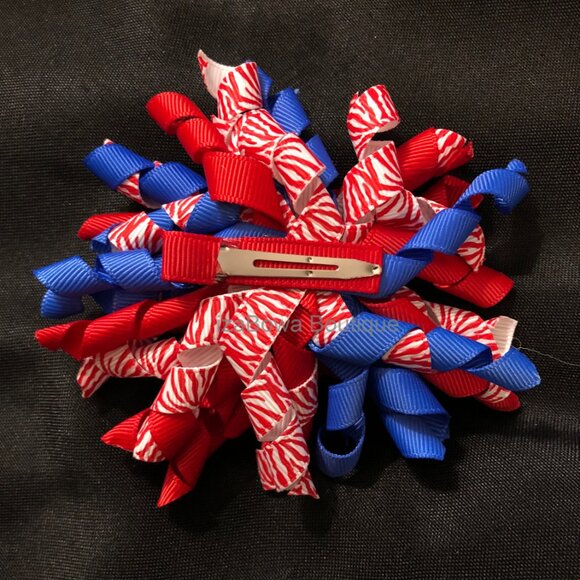 Red Zebra, Royal Blue & Red Korker Bow 4B2115 Handmade NWT Boutique - Picture 2 of 3